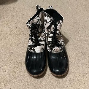 Snakeskin duck boots